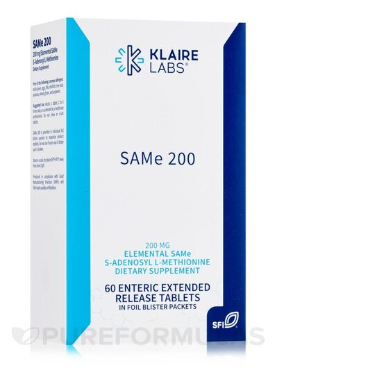 Основне фото товара Klaire Labs, SAMe 200, САМе Аденозил-метионін, 60 таблеток