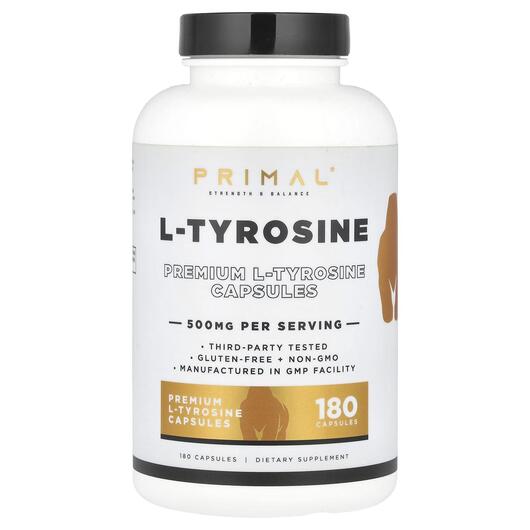 Основне фото товара PrePrimal, L-Tyrosine 500 mg, L-Тирозин, 180 капсул