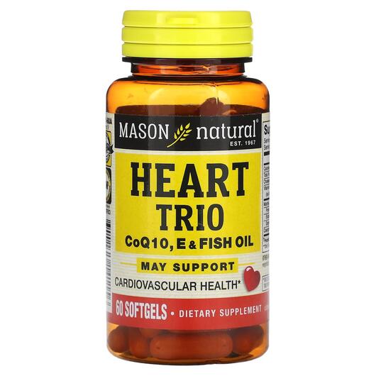 Основне фото товара Mason, Heart Trio CoQ10 E & Fish Oil, Коензим CoQ10, 60 капсу