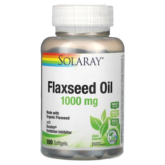 Основне фото товара Solaray, Flaxseed Oil 1000 mg, Лляна олія, 100 капсул