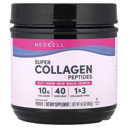 Основне фото товара Super Collagen Peptides Unflavored 14, Колагенові пептиди, 400 г