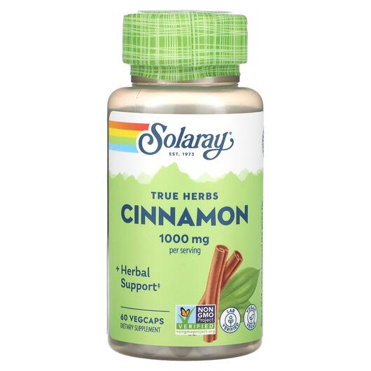 Основне фото товара Solaray, True Herbs Cinnamon 500 mg, Екстракт кориці, 60 капсул