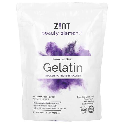 Основне фото товара Zint, Beef Gelatin Pure Protein, Яловичий Желатин, 907 г