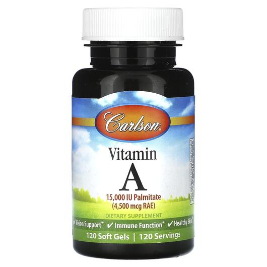 Основне фото товара Vitamin A Palmitate 15000 IU, Вітамін А Ретінол, 120 капсул