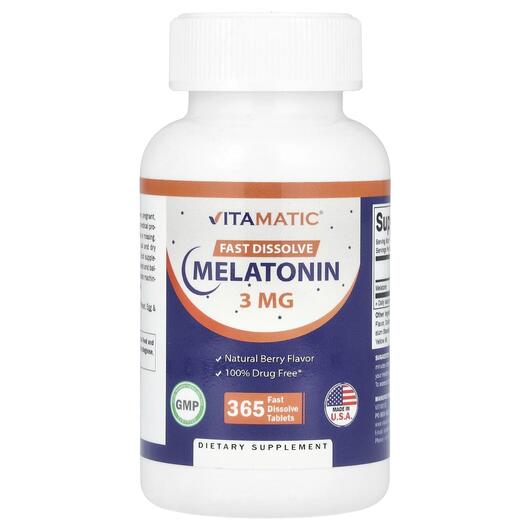 Основне фото товара Vitamatic, Melatonin Natural Berry 3 mg, Мелатонін, 365 таблеток