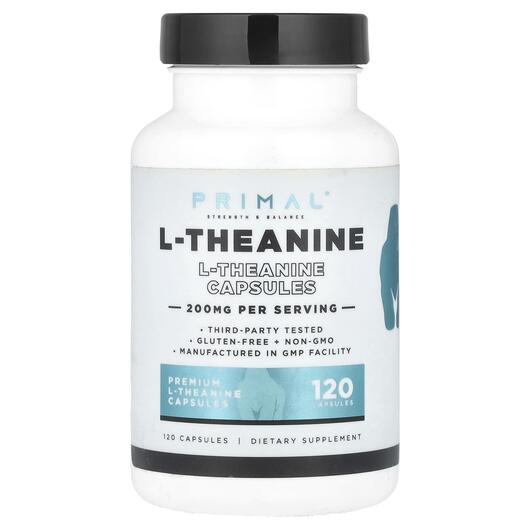 Основне фото товара PrePrimal, L-Theanine 200 mg, L-Теанін, 120 капсул