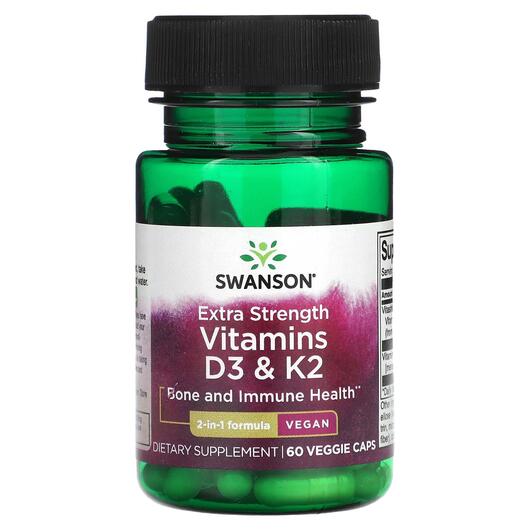 Основне фото товара Vitamins D3 & K2 Extra Strength, Вітаміни D3 K2, 60 капсул