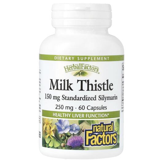 Основне фото товара Natural Factors, Milk Thistle 250 mg, Розторопша, 60 капсул