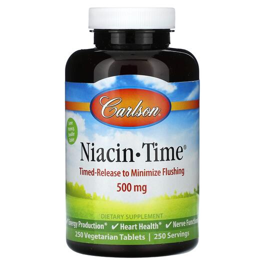 Основне фото товара Carlson, Niacin-Time 500 mg, Вітамін B3 Ніацин, 250 таблеток