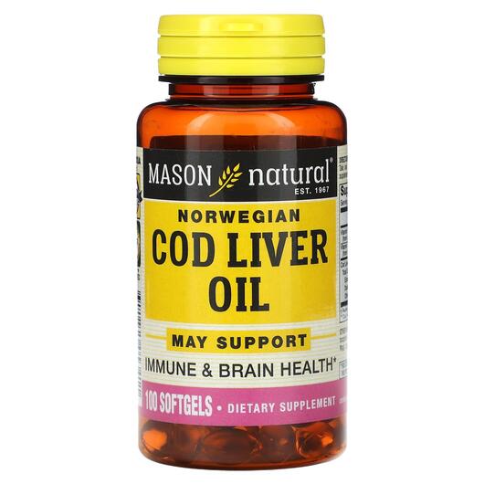 Основне фото товара Mason, Norwegian Cod Liver Oil, Олія печінки тріски, 100 капсул