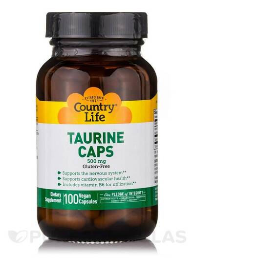 Основне фото товара Country Life, Taurine 500 mg with B6, L-Таурин, 100 капсул