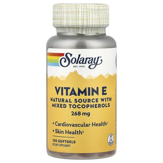 Основне фото товара Solaray, Vitamin E 268 mg 400 IU, Вітамін E 268 мг, 100 капсул