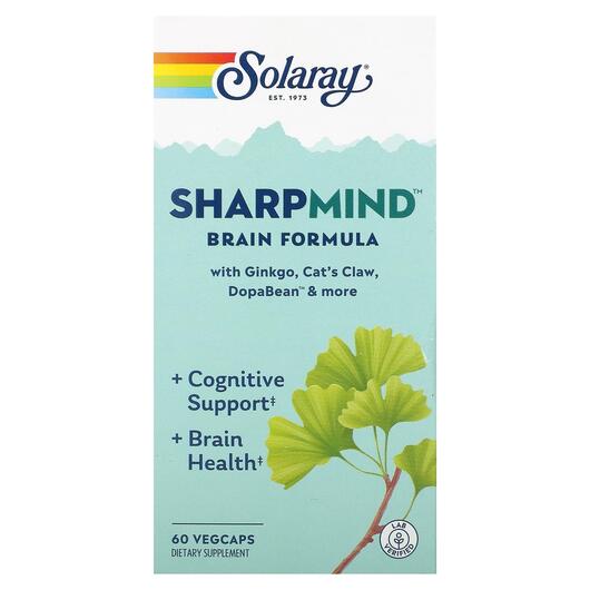 Основне фото товара Solaray, SharpMind Brain Formula, Підтримка мозку, 60 капсул