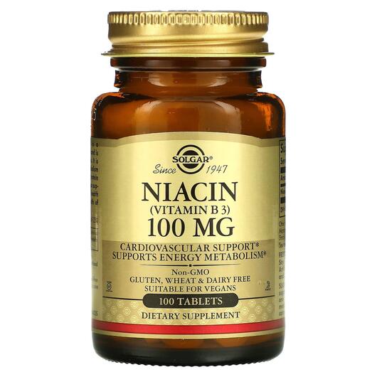 Основне фото товара Solgar, Niacin Vitamin B3, Ніацин 100 мг, 100 таблеток