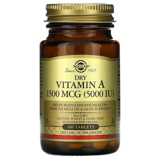 Основне фото товара Dry Vitamin A 1500 mcg, Сухий Вітамін А 5000 МО, 100 таблеток