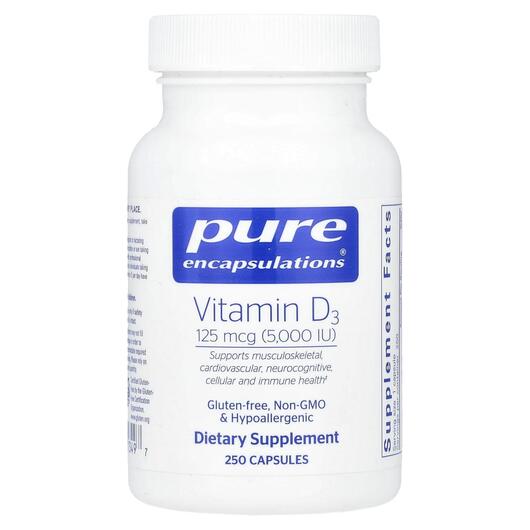 Основне фото товара Vitamin D3 125 mcg 5000 IU, Вітамін D3 Холекальциферол, 250 капсу