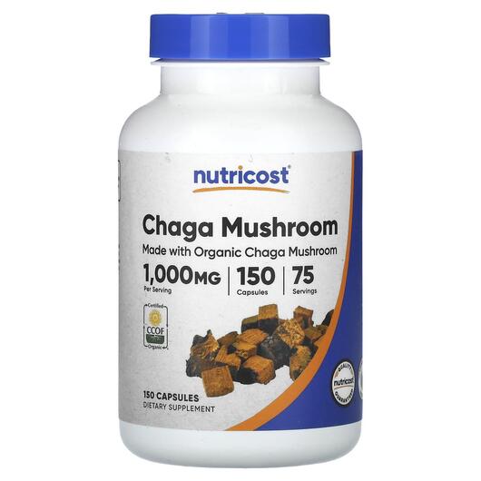 Основне фото товара Nutricost, Chaga Mushroom 1000 mg, Гриби, 150 капсул