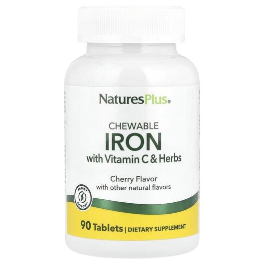 Основне фото товара Natures Plus, Chewable Iron Cherry, Жувальне Залізо, 90 таблеток