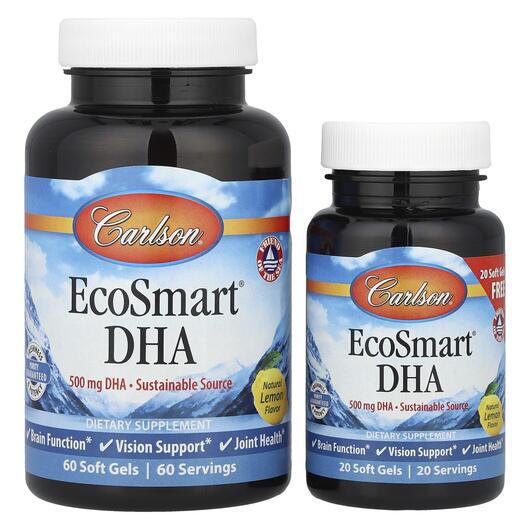 Основне фото товара Carlson, EcoSmart DHA 500, ДГК, 60 + 20 капсул