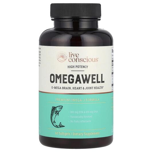 Основне фото товара Live Conscious, OmegaWell High Potency, Омега 3, 60 капсул