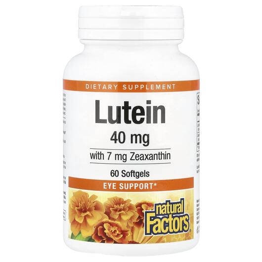 Основне фото товара Natural Factors, Lutein 40 mg, Лютеїн 40 мг, 60 капсул