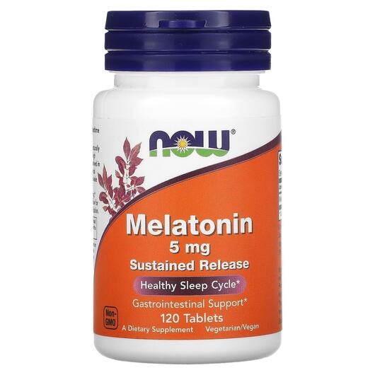 Основне фото товара NOW, Melatonin 5 mg, Мелатонін 5 мг, 120 таблеток
