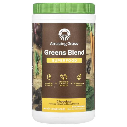 Основне фото товара Amazing Grass, Green Superfood Chocolate, Суперфуд, 480 г