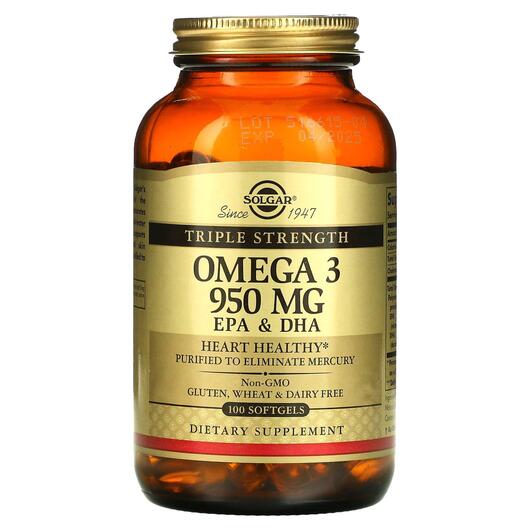 Основне фото товара Omega 3 950 mg EPA & DHA, Омега 3 ЕПК і ДГК 950 мг, 100 капсу