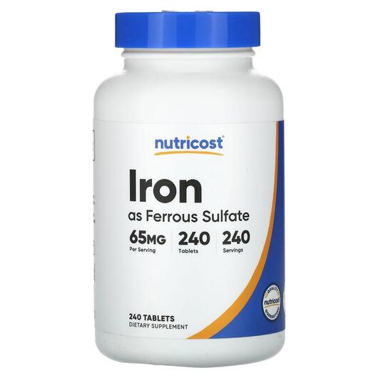 Основне фото товара Nutricost, Iron as Ferrous Sulfate 65 mg, Залізо, 240 таблеток