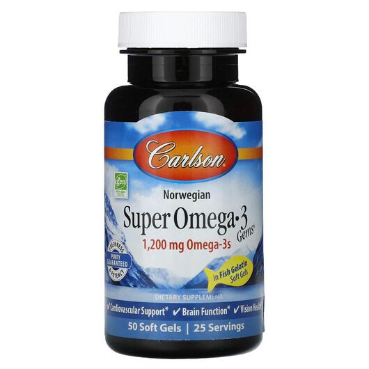 Основне фото товара Carlson, Super Omega-3 Gems 1200 mg, Омега 3, 50 капсул