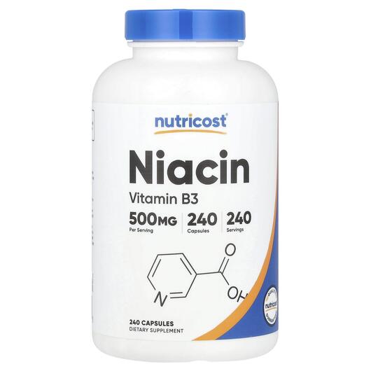 Основне фото товара Nutricost, Niacin 500 mg, Вітамін B3 Ніацин, 240 капсул