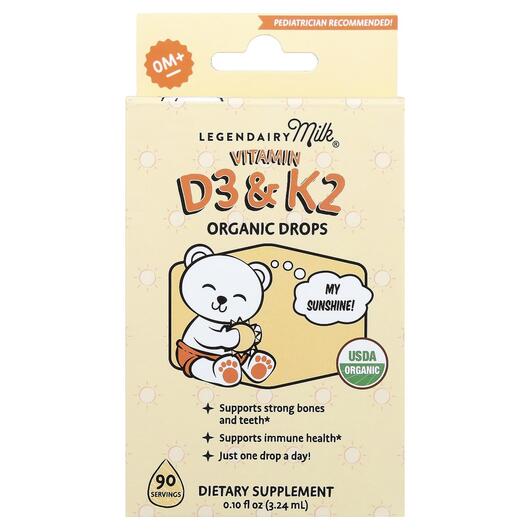 Основне фото товара Vitamin D3 & K2 Organic Drops 0 + Months, Вітаміни D3 K2, 3.2