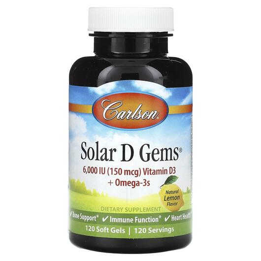 Основне фото товара Solar D Gems 6000 IU 150 mcg, Вітамін D3 Холекальциферол, 120 кап