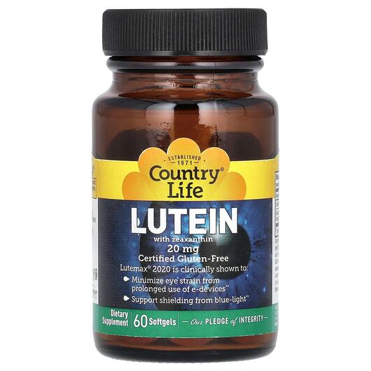 Основне фото товара Country Life, Lutein 20 mg, Лютеїн 20 мг, 60 капсул