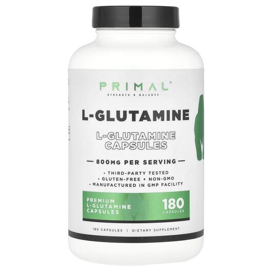 Основне фото товара PrePrimal, L-Glutamine 800 mg, L-Глутамін, 180 капсул