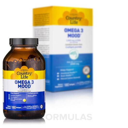 Основне фото товара Country Life, Omega 3 Mood, Омега ЕПК ДГК, 180 капсул