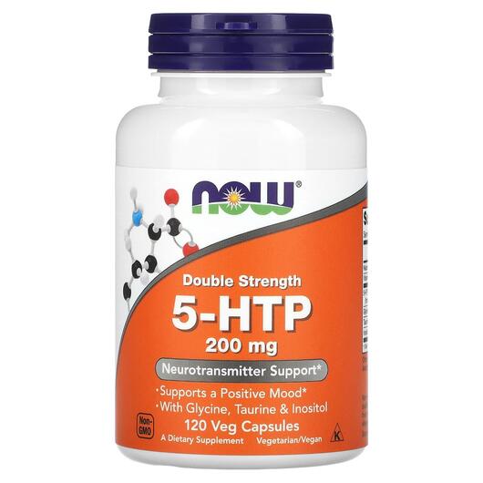 Основне фото товара NOW, 5-HTP 200 mg Double, 5-HTP 200 мг Подвійна сила, 120 капсул
