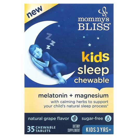 Основне фото товара Kids Sleep Chewable Melatonin + Magnesium, Мелатонін, 35 таблеток