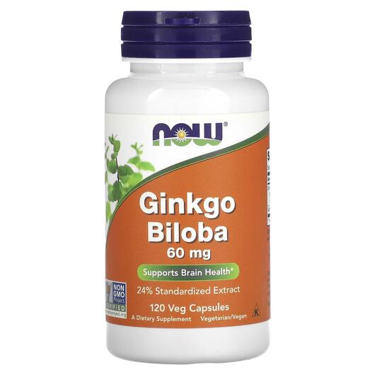 Основне фото товара NOW, Ginkgo Biloba 60 mg, Гінкго Білоба, 120 капсул