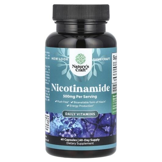Основне фото товара Nature's Craft, Nicotinamide 500 mg, Нікотинамід НАД+, 60 ка