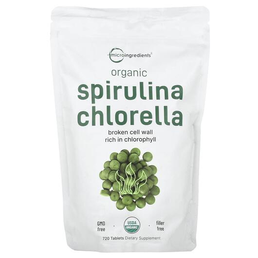 Основне фото товара Organic Spirulina Chlorella, Спіруліна, 720 таблеток