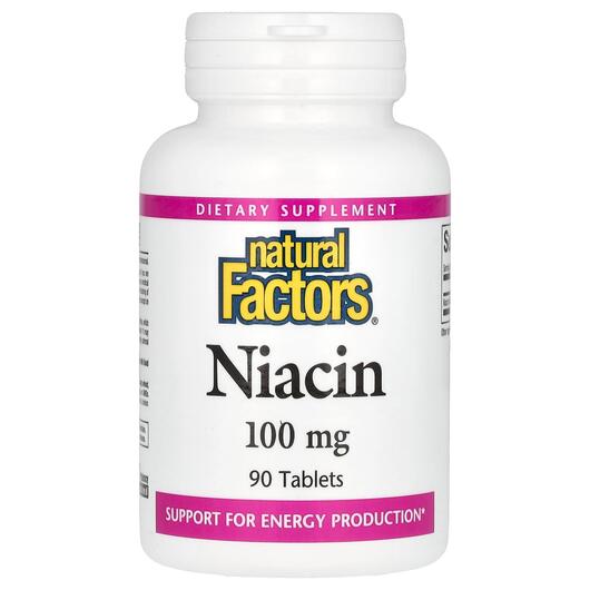Основне фото товара Natural Factors, Niacin 100 mg, Вітамін B3 Ніацин, 90 таблеток