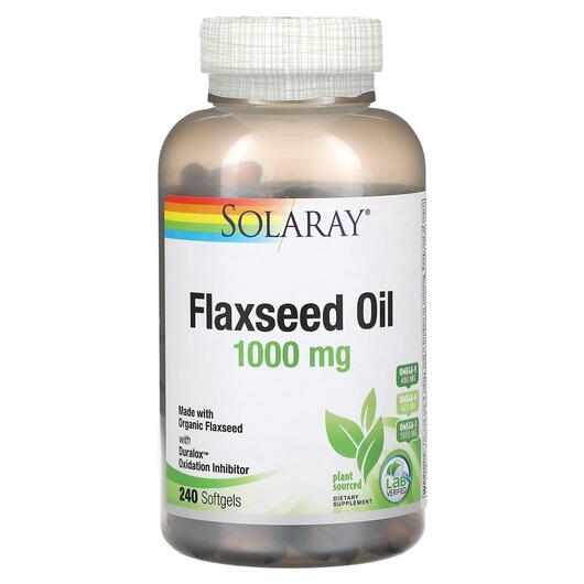 Основне фото товара Solaray, Flaxseed Oil 1000 mg, Лляна олія, 240 капсул