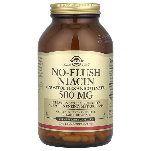 Основне фото товара Solgar, No-Flush Niacin 500 mg, Ніацин 500 мг, 250 капсул