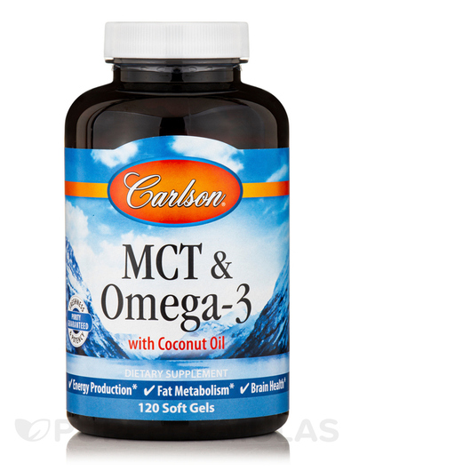 Основне фото товара Carlson, MCT & Omega-3 with Coconut Oil, MCT Олія, 120 капсул
