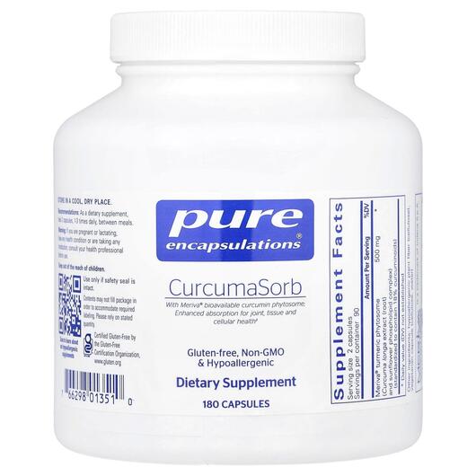 Основне фото товара Pure Encapsulations, CurcumaSorb, Куркумін, 180 капсул