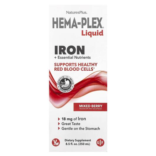 Основне фото товара Natures Plus, Hema-Plex Liquid, Гемаплекс зі смаком ягід, 250 мл