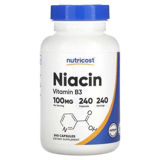 Основне фото товара Nutricost, Niacin 100 mg, Вітамін B3 Ніацин, 240 капсул