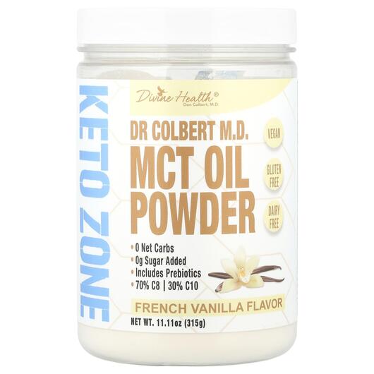 Основне фото товара Dr Colbert M.D. MCT Oil Powder French Vanilla, МСТ Тригліцериди, 