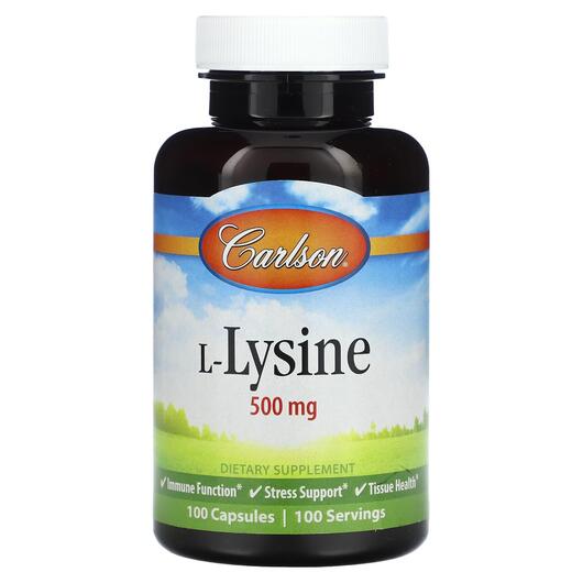 Основне фото товара Carlson, L-Lysine 500 mg, L-Лізин, 100 капсул